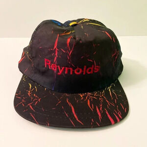 Vintage Reynolds Paint Splatter Atheltic Headwear  Hap Snapback Nylon Cap